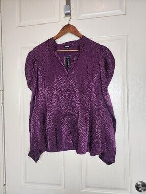 Express Purple Satin Jacquard Puff Sleeve Blouse NWT Size XL